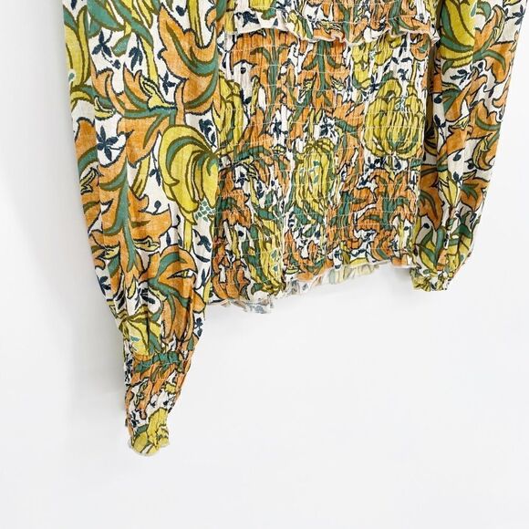 Anthropologie The Rayna Button Down Smocked Top Puff Sleeve Floral Women's XS - Picture 4 of 9